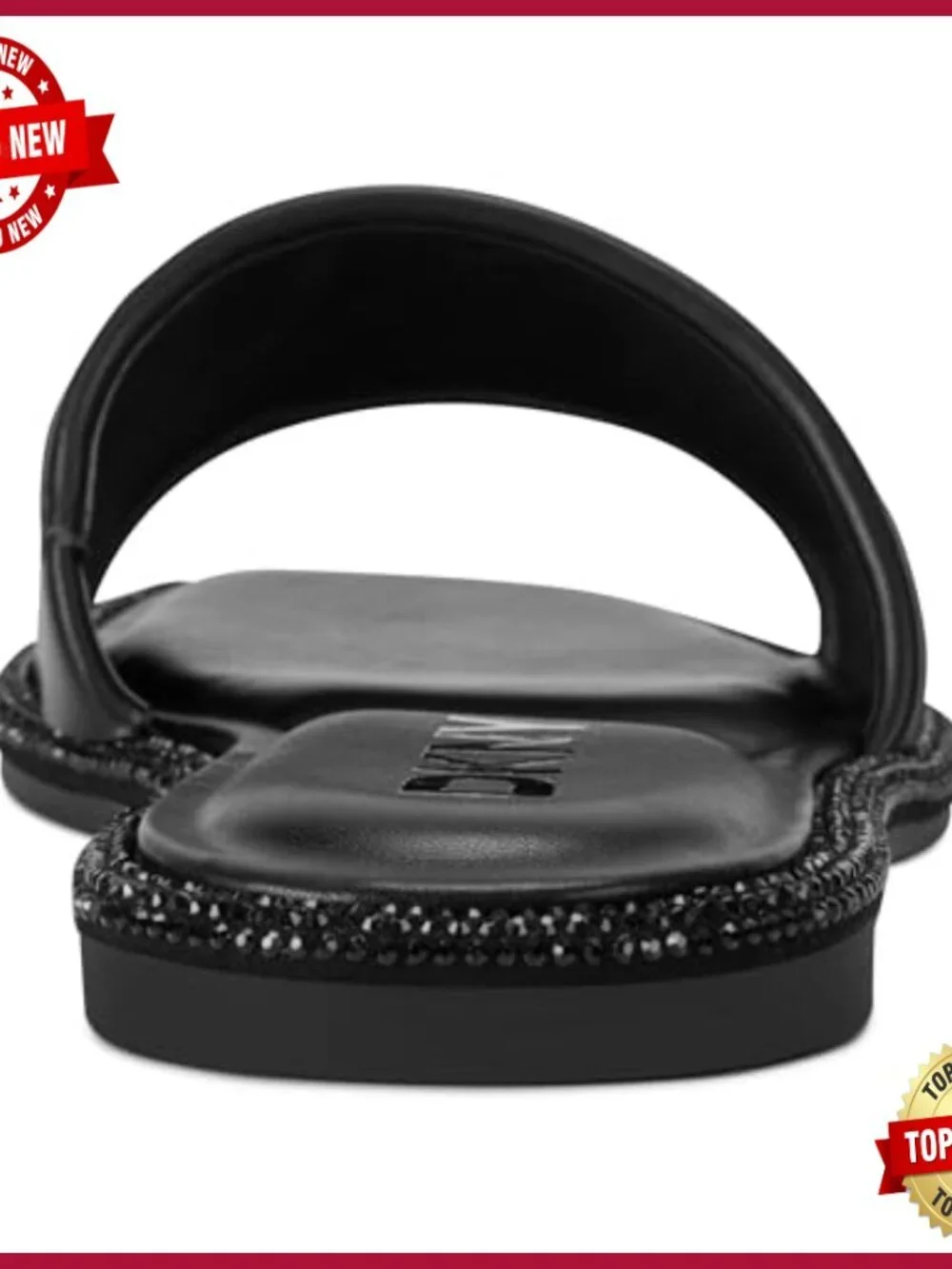 Studded Flat Slide Sandals with Logo, Cushioned Insole, Everyday Comfort